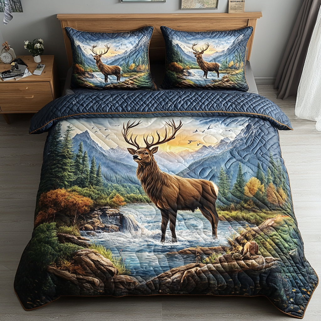 Silent Trail Quilted Bedding Set Bed Decor Ideas Cool Gifts For Deer Lovers