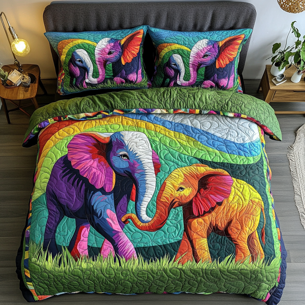 Silent Tusk Quilted Bedding Set Cozy Bedroom Decor Presents For People Who Love Elephants