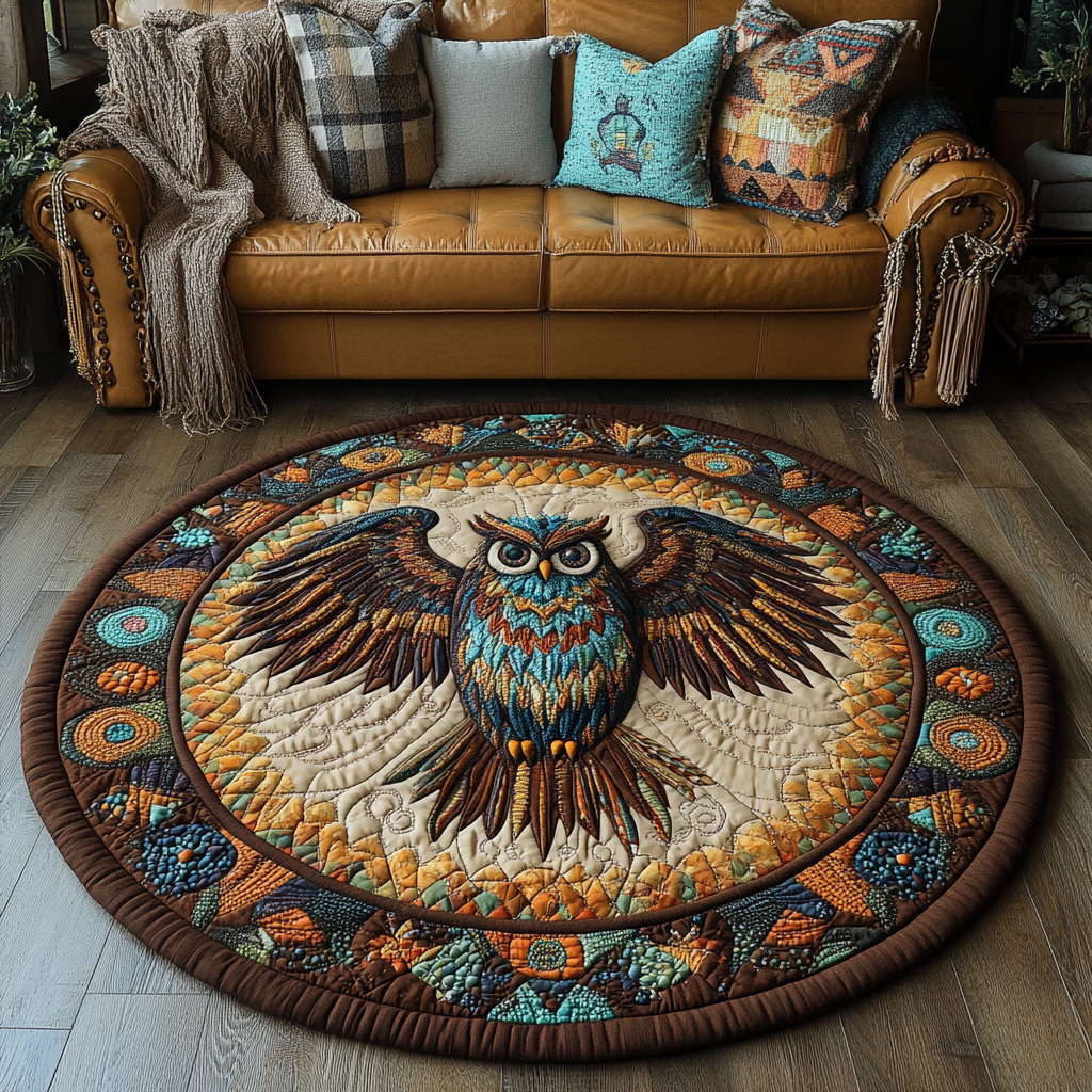 Silent Watcher Quilted Round Mat Entryway Rug Ideas Owl Mother's Day Gifts