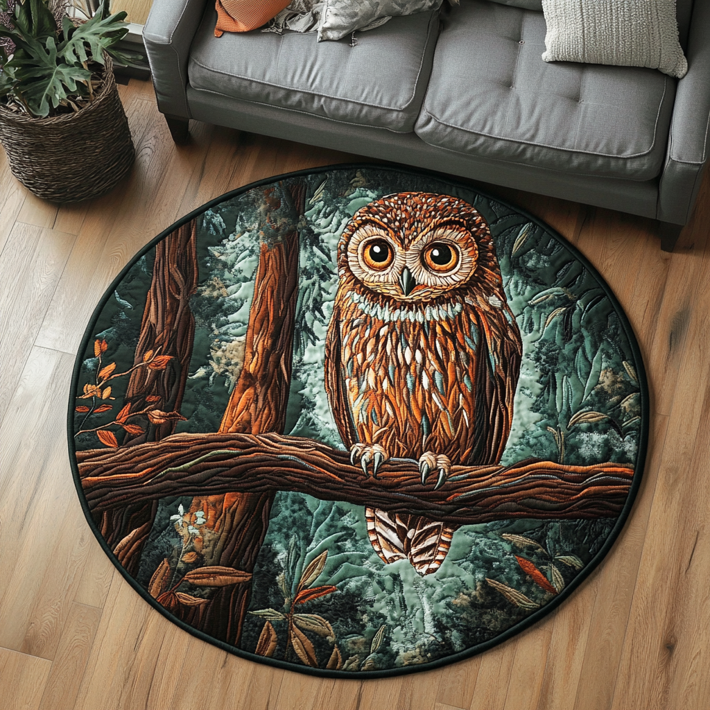 Silent Watcher Quilted Round Mat Front Door Decor Owl Gifts For Mom Mother's Day