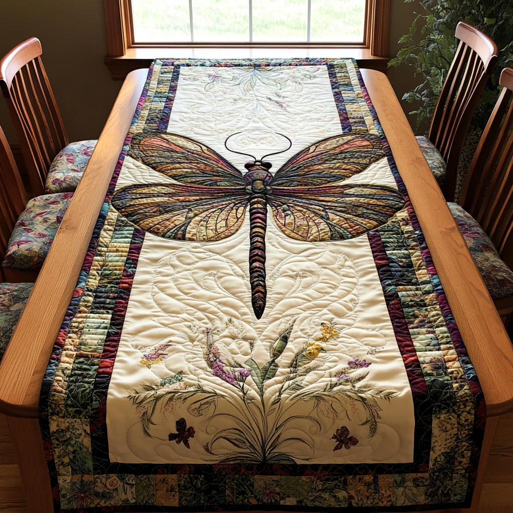 Silent Wings Quilted Table Runner Dining Room Table Decor Dragonfly Gifts For Him