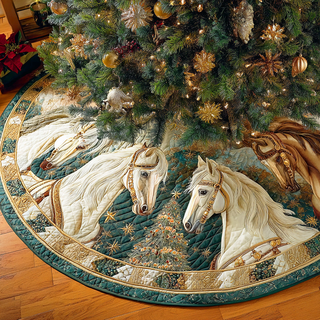 Silent Winter Gallop Christmas Quilted Tree Skirt Unique Holiday Gift Idea with Quilted Tree Skirt