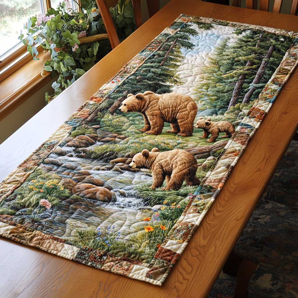Silent Woods Quilted Table Runner Kitchen Table Decor Ideas Gifts For Bear Lovers