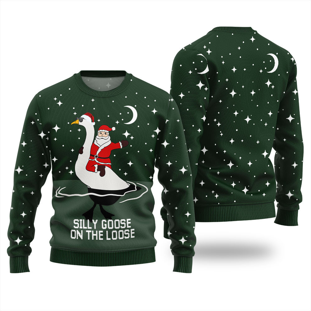 Silly Goose And Santa Mens Ugly Christmas Sweater Best Gift Idea for Christmas Enthusiasts