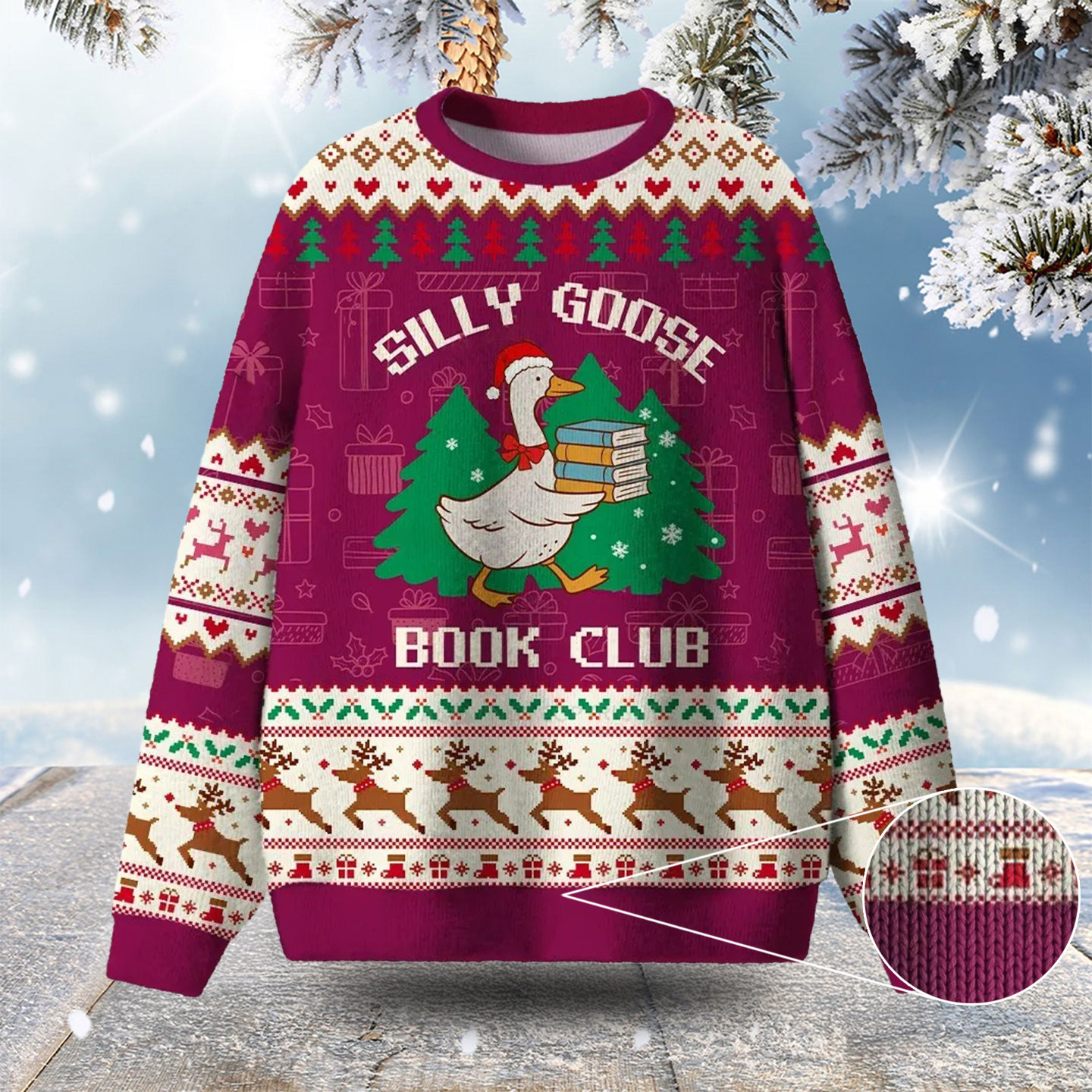 Silly Goose Book Club Ugly Christmas Sweater Festive Clothing Goose Lover Christmas Gifts