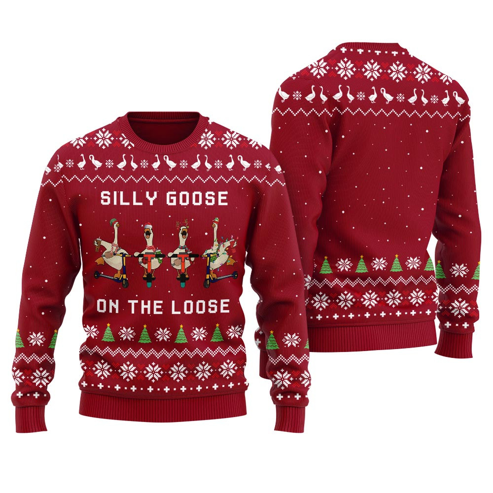 Silly Goose Funny Goose Skating Funny Christmas Sweaters Festive Sweatshirt for Christmas Celebrations