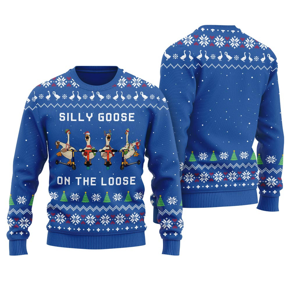 Silly Goose Funny Goose Skating Womens Ugly Christmas Sweater Funny Xmas Sweater for Ugly Sweater Parties