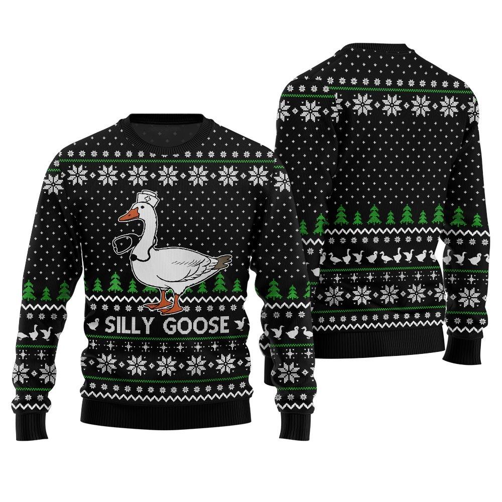 Silly Goose Nurse Ugly Christmas Sweater Merry Christmas Sweatshirt for Holiday Fun