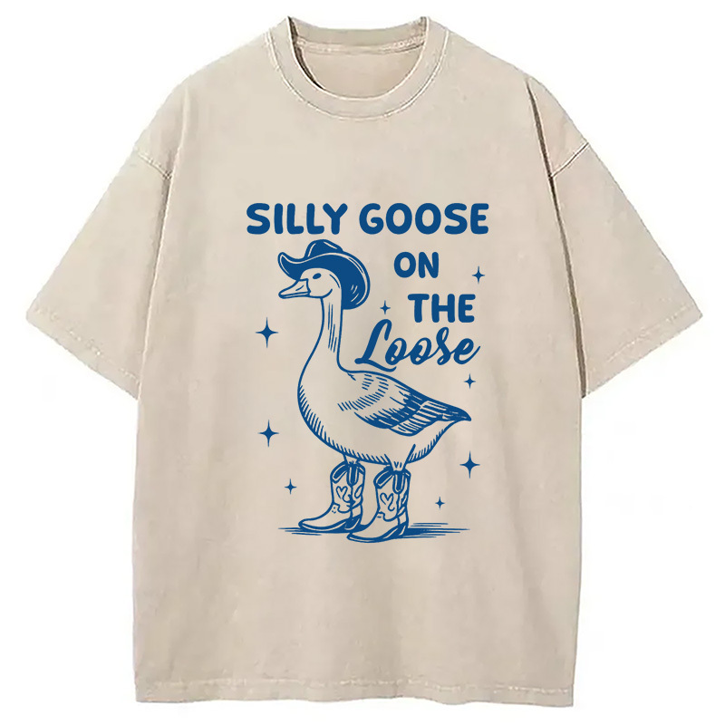 Silly Goose On The Loose Washed T-Shirt Unique Aesthetic Fashion Tee Gifts For Him