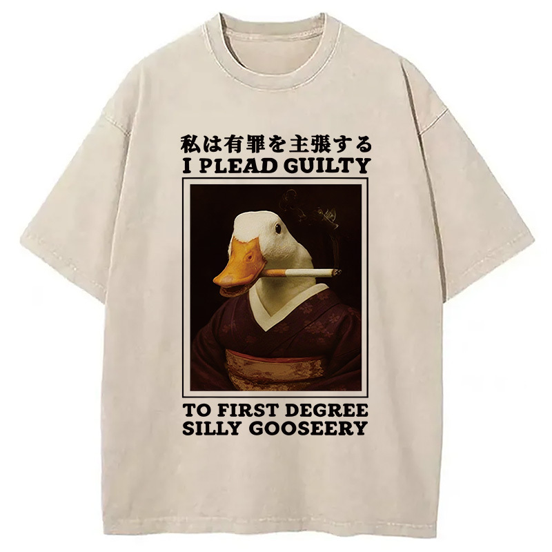 Silly Goose Smoking Funny Washed T-Shirt Cool Graphic Tee For Men Women Gifts For Her