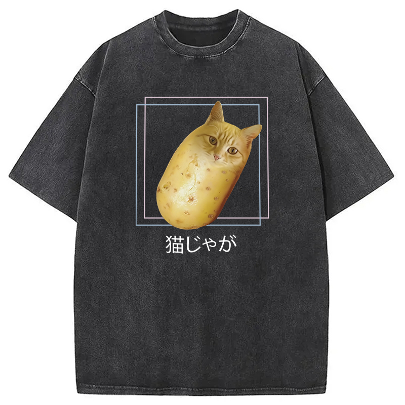 Silly Potato Cat Funny Meme Washed T-Shirt Unique Aesthetic Fashion Tee Gifts For BFF