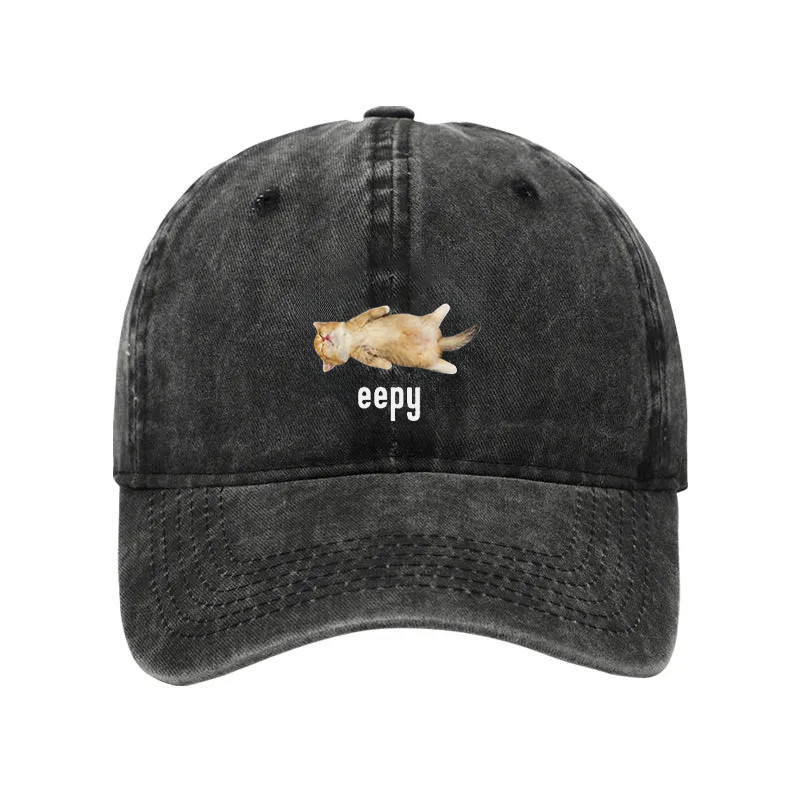 Silly Sleepy Cat Meme Washed Hat Animal Themed Funny Cap Gifts For Cat Enthusiasts