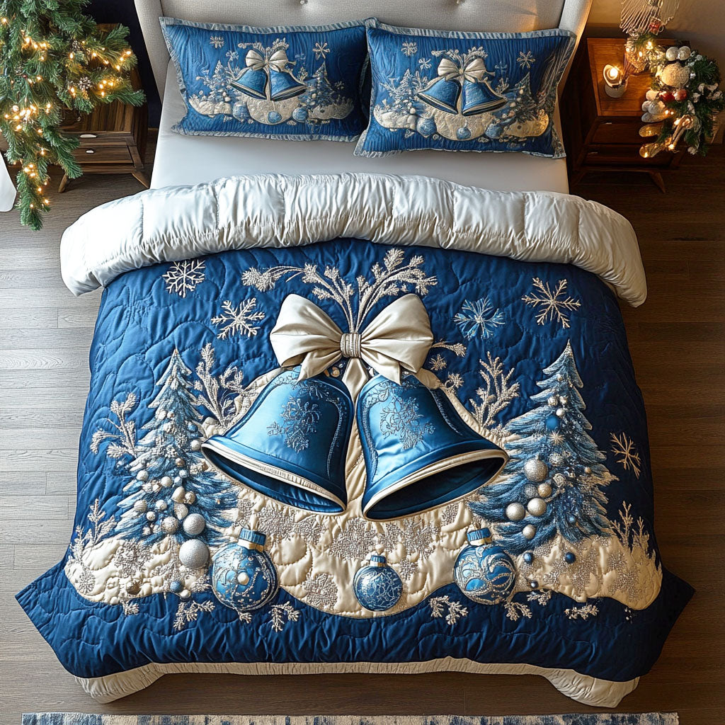 Silver Bell Frost Quilted Bedding Set Twin Comforter Sets Cozy Christmas Gift For Husband