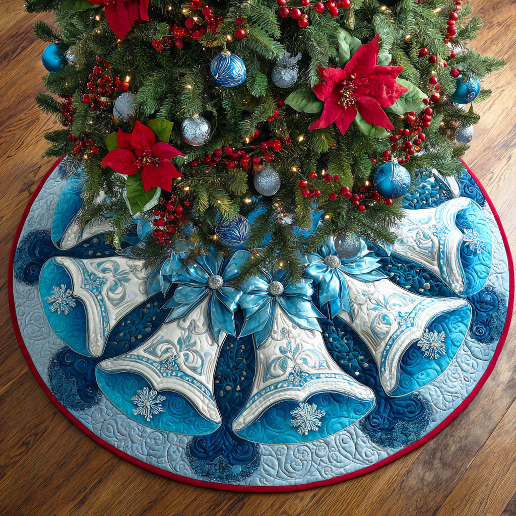 Silver Bell Glow Christmas Quilted Tree Skirt Perfect Housewarming Gift with Quilted Tree Skirt