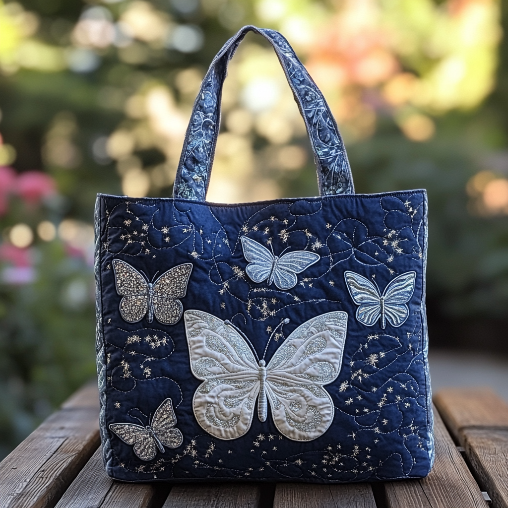 Silver Butterfly Quilted Tote Bag Butterfly Gift Ideas For Lovers