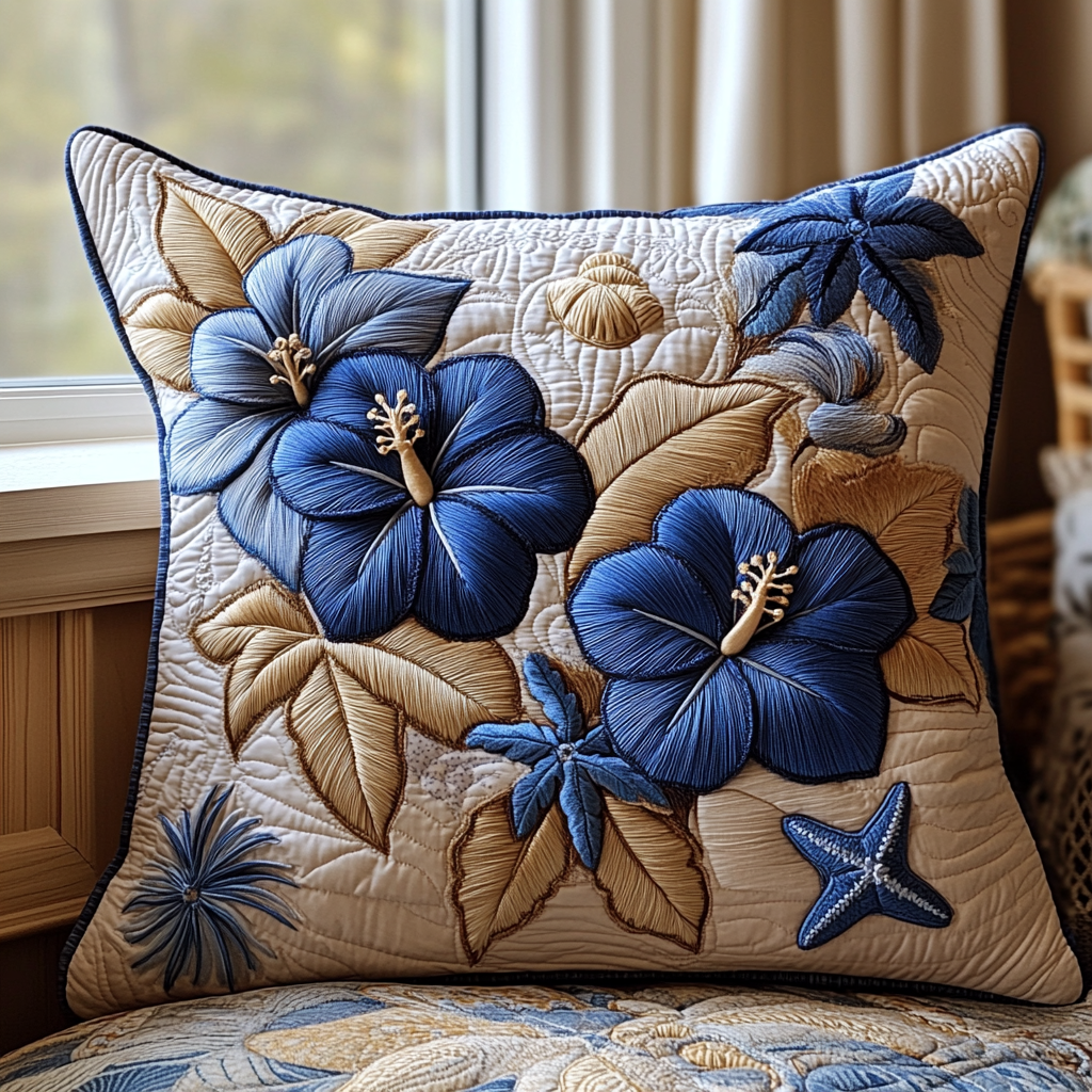 Silver Hibiscus Quilted Pillow Case Decorative Pillow Covers Christmas Gifts For Flower Lovers