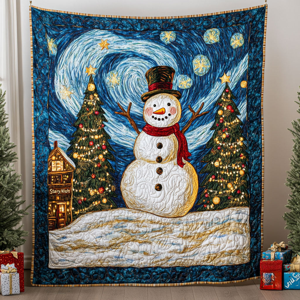 Silver Night Snowman Quilt Blanket Queen Size Blanket Snowman Themed Gifts