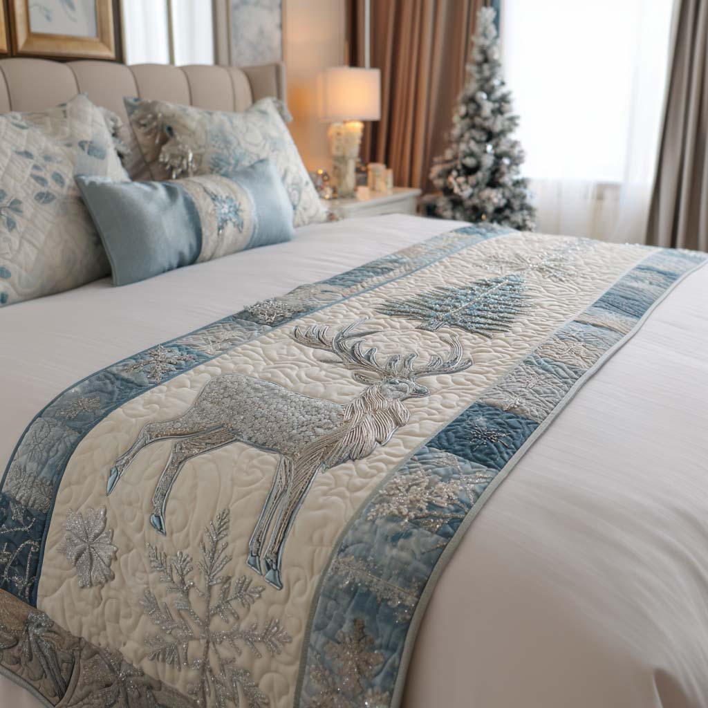 Silver Reindeer Quilted Bed Runner Holiday Bedroom Ideas Best Christmas Gifts