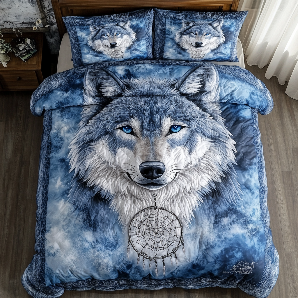 Silver Wolf Quilted Bedding Set Christmas Bed Sheets Great Wolf Lover Gifts