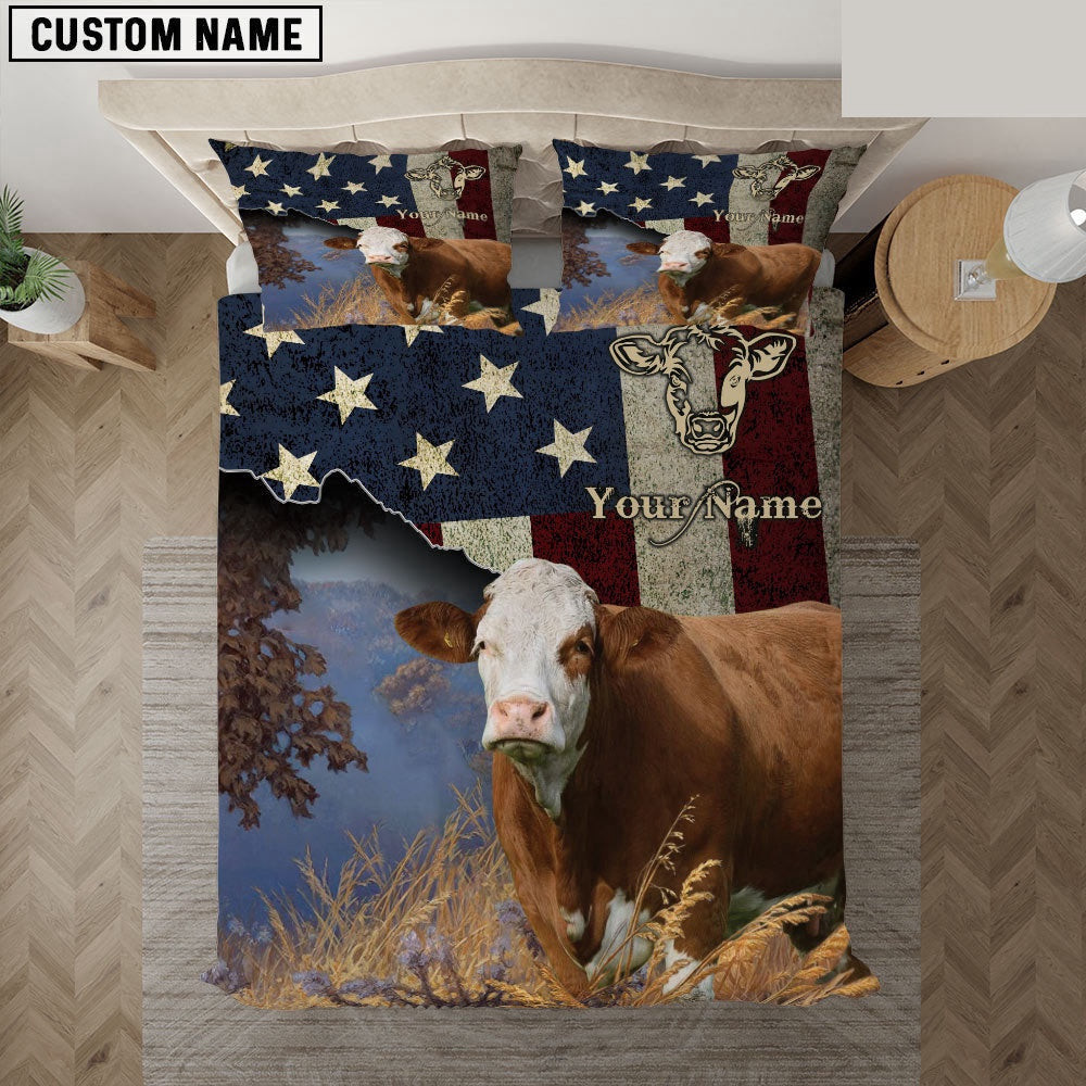 Simmental America Customized Name Bedding Set Farmhouse Bedding Set Couple Gifts