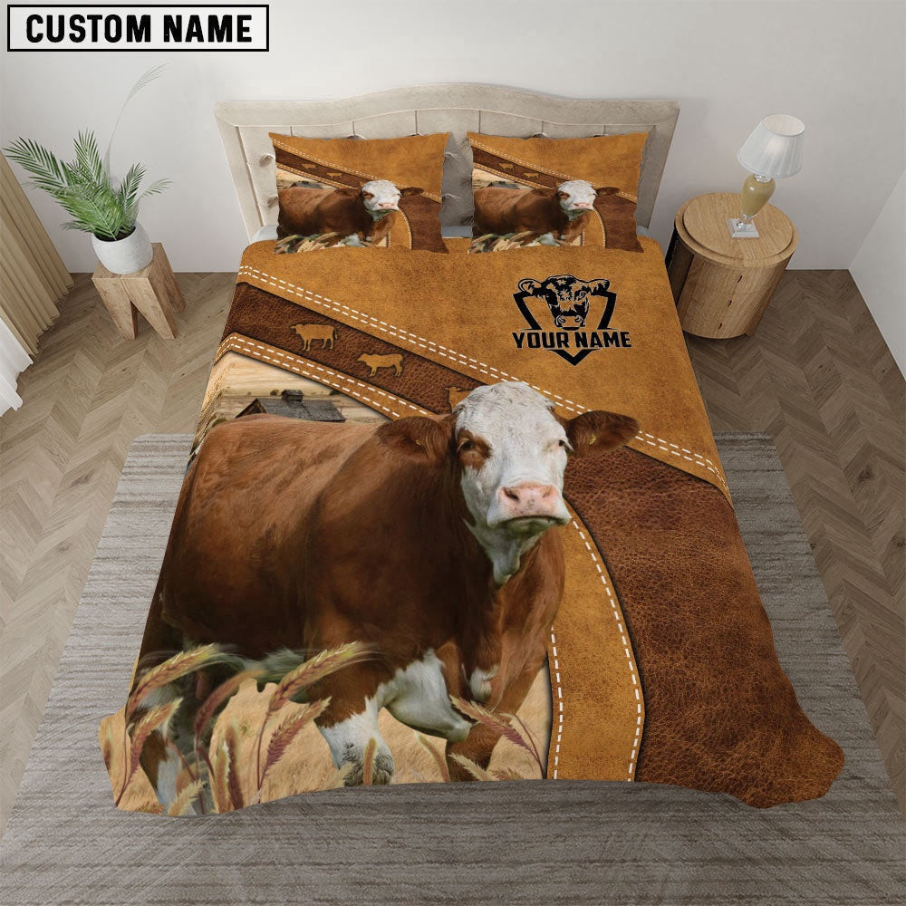 Simmental Cattle Customized Bedding Set Farmhouse Bedding Set Couple Gifts