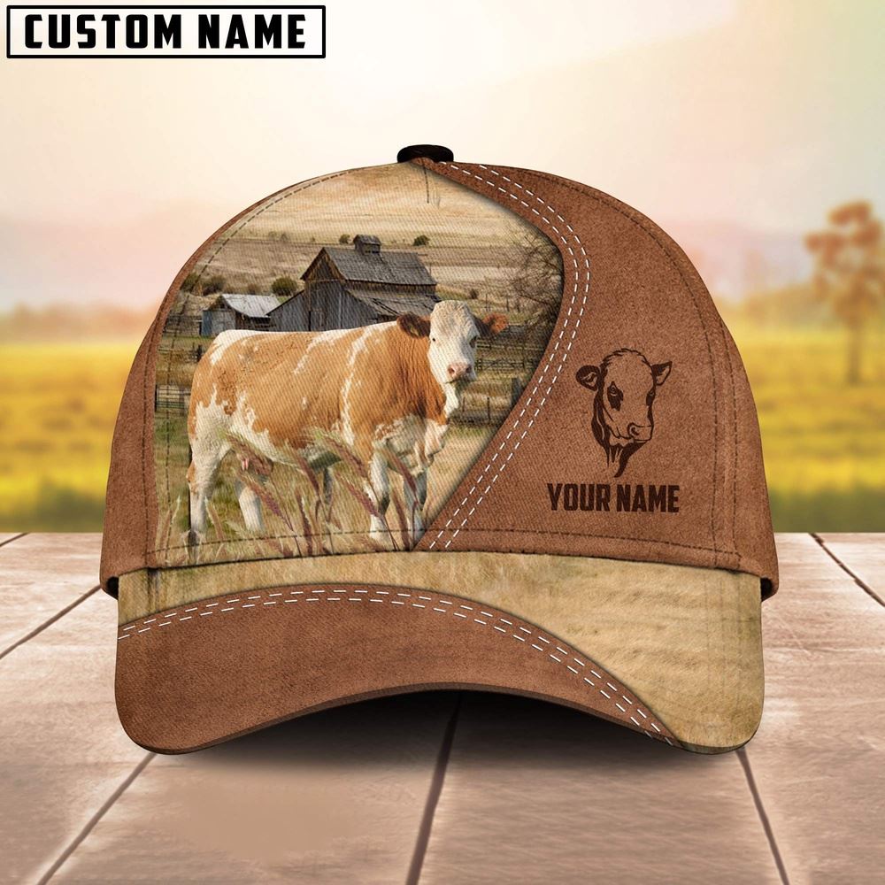 Simmental Customized Name Brown Cap Farmer Baseball Cap Gift For Farmer