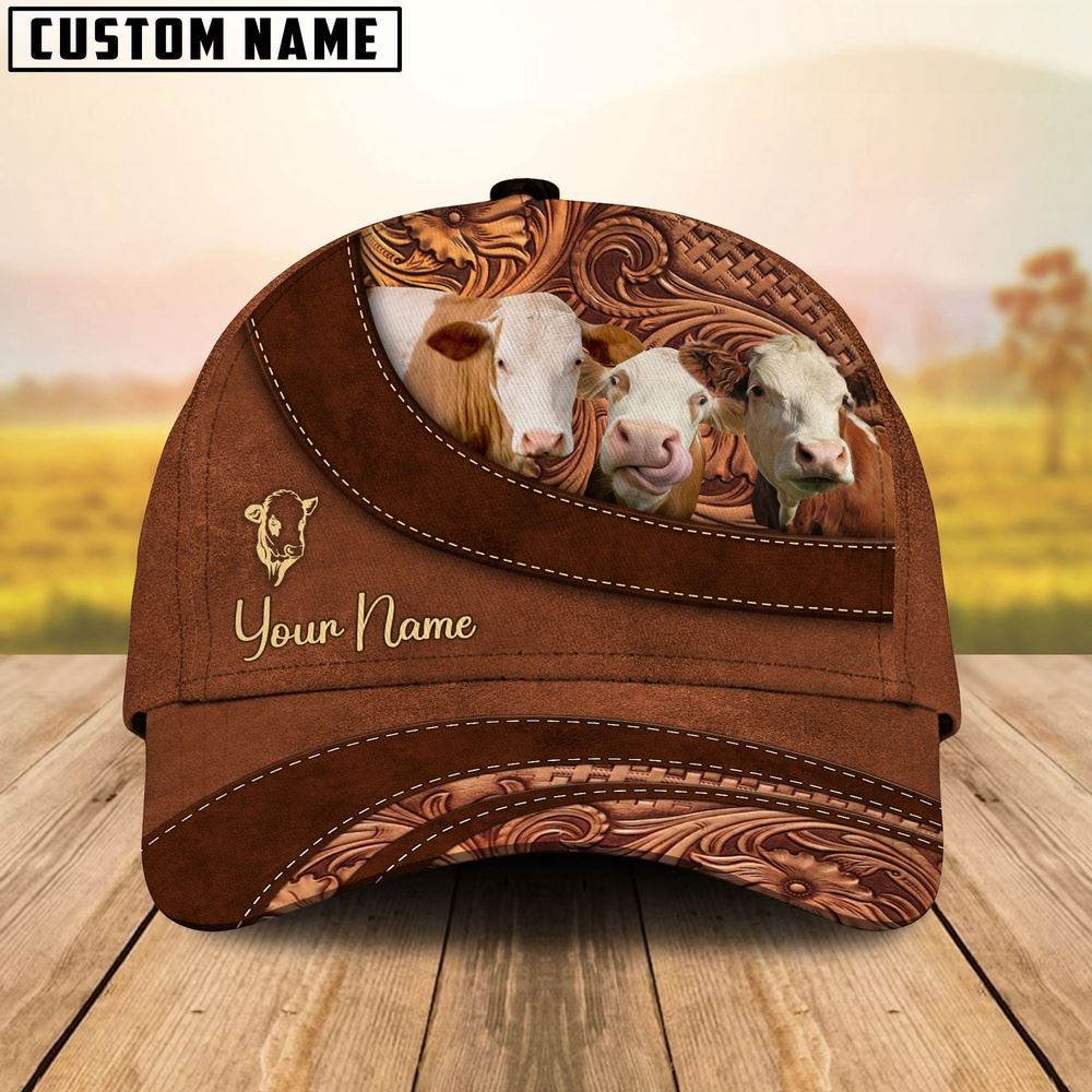 Simmental Farm Life Beauty Leather Pattern Customized 3D Cap Farmer Baseball Cap