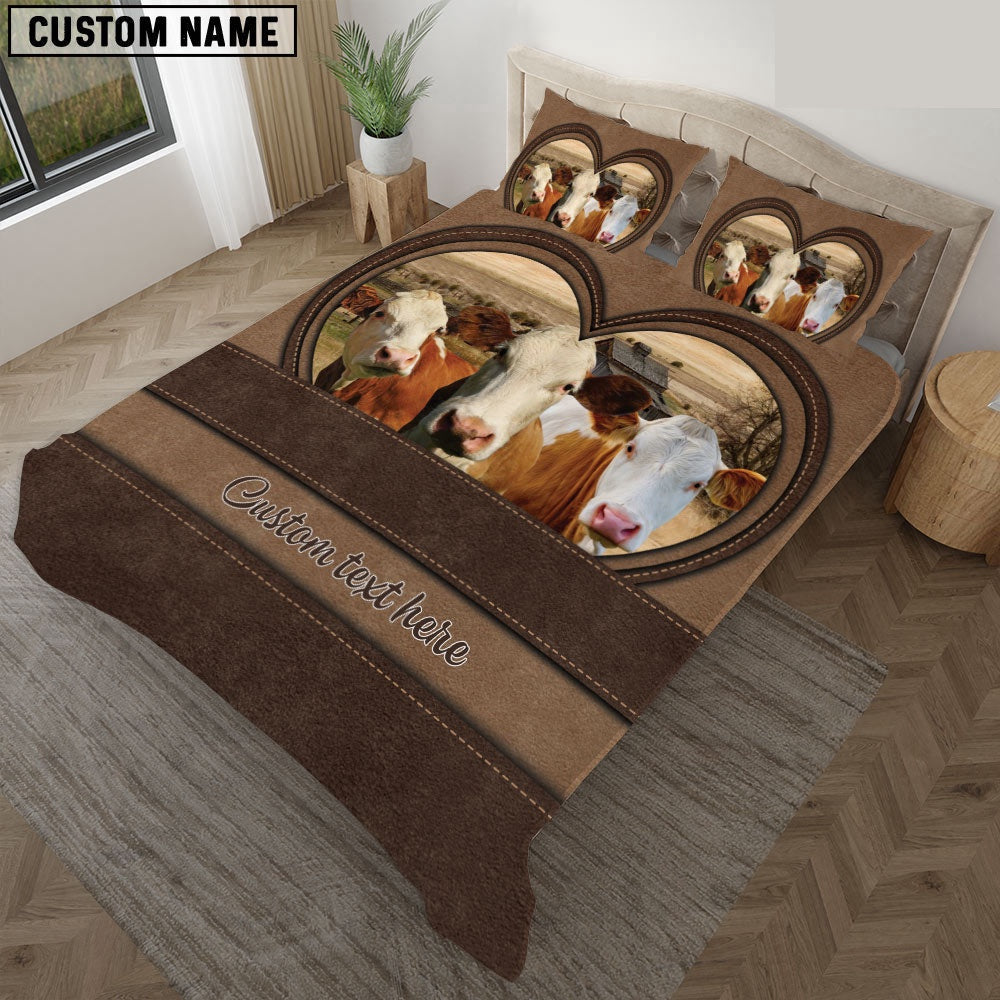 Simmental In Heart Custom Name Bedding Set Farmhouse Bedding Set Couple Gifts