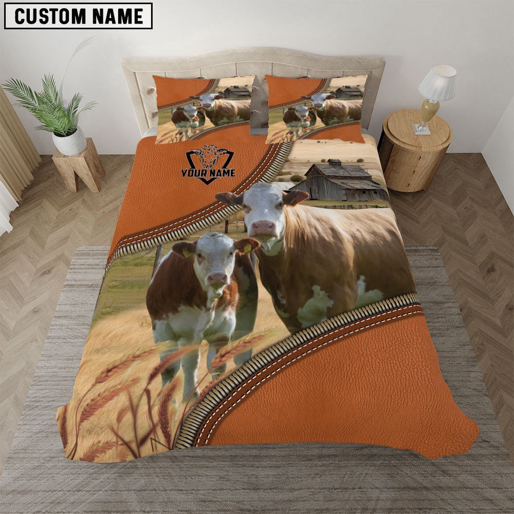Simmental On The Farm Customized Name Bedding Set Farmhouse Bedding Set Couple Gifts