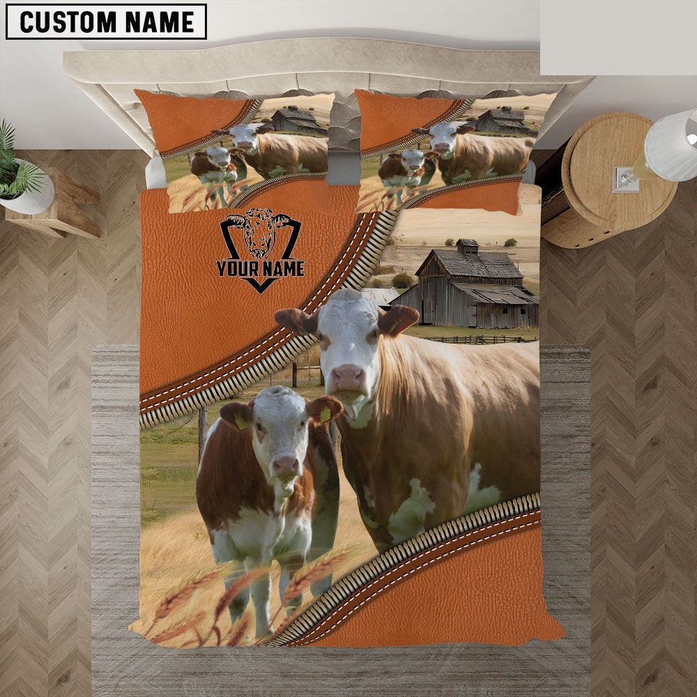 Simmental On The Farm Customized Name Bedding Set Farmhouse Bedding Set Couple Gifts