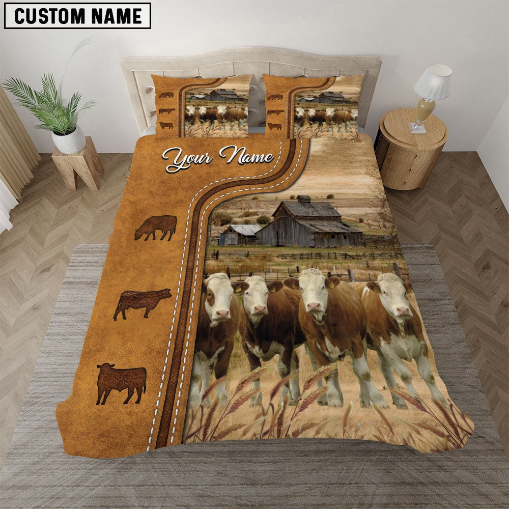 Simmental On The Farm Personalized Name Bedding Set Farmhouse Bedding Set Couple Gifts