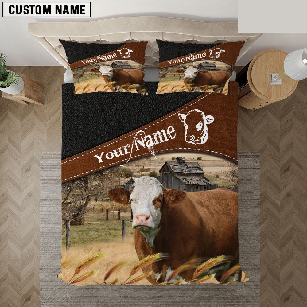 Simmental On The Field Customized Name Bedding Set Farmhouse Bedding Set Couple Gifts