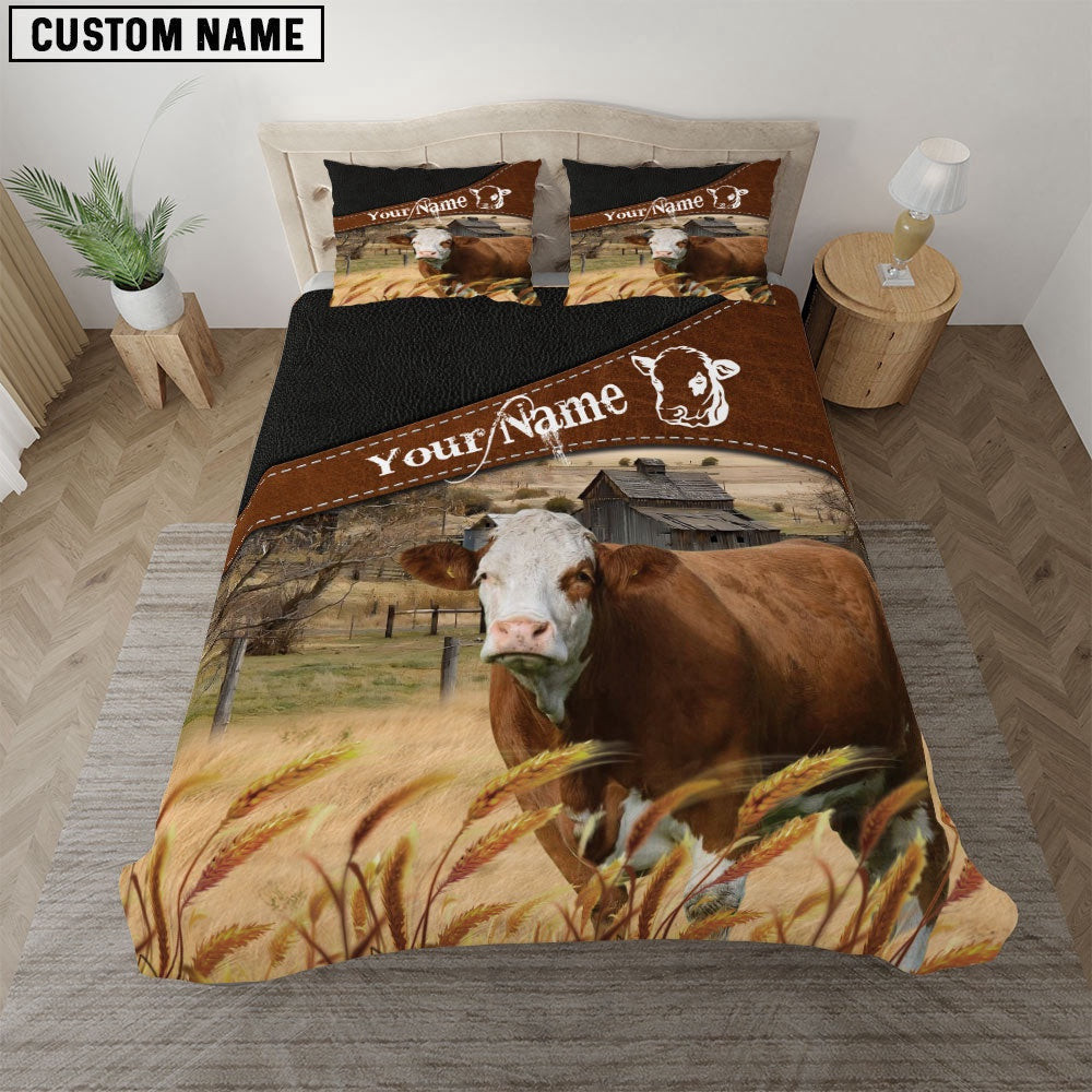 Simmental On The Field Customized Name Bedding Set Farmhouse Bedding Set Couple Gifts
