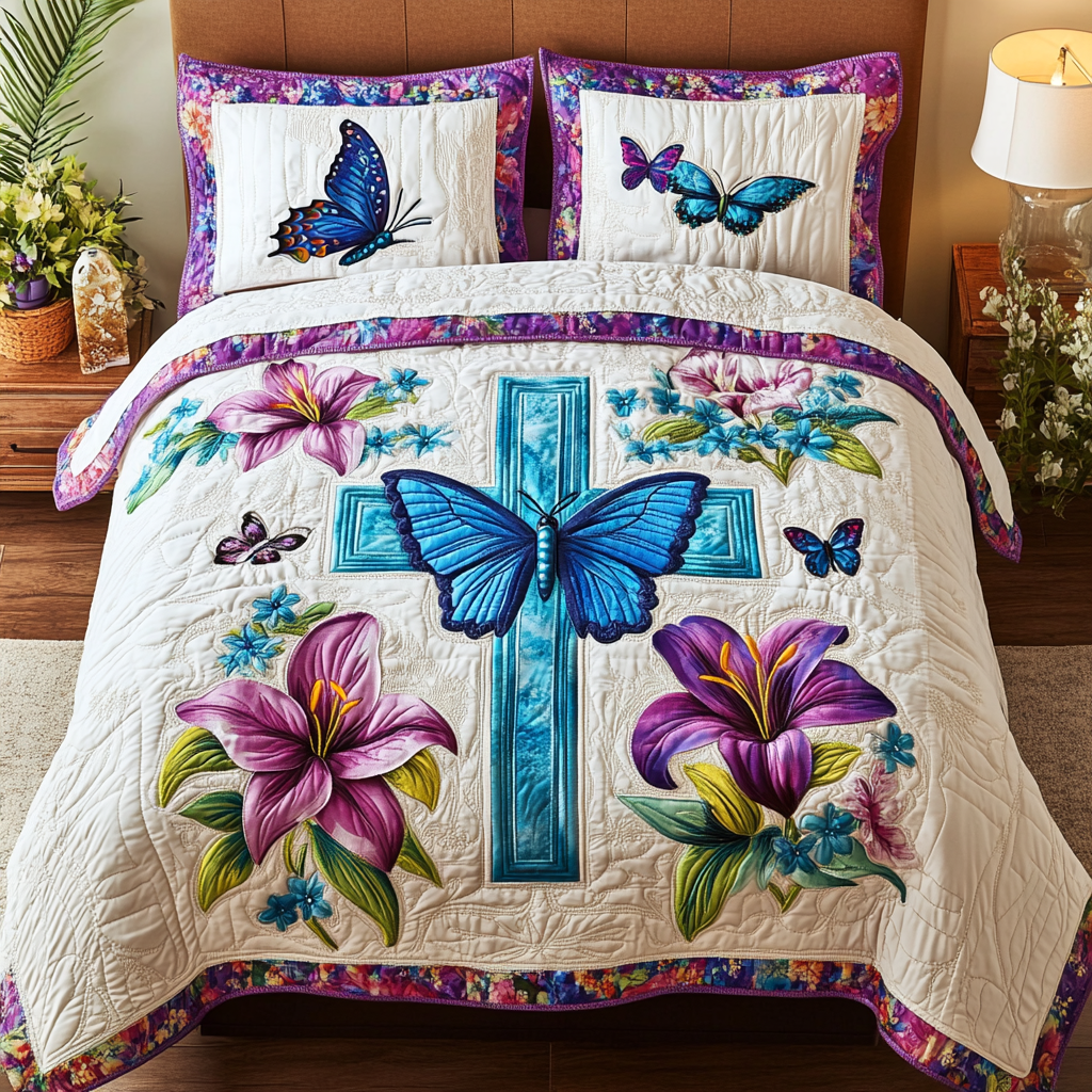Simple Cross Quilted Bedding Set Best Bedspread Set Christian Gifts For Christmas