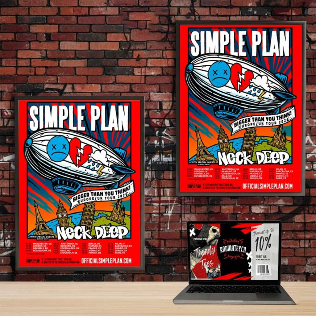 Simple Plan Bigger Than You Think Europe UK Tour 2026 Schedule Poster Simple Plan Merch Decor Simple Plan Bigger Than You Think Europe UK Tour 2026 Schedule Poster Simple Plan Merch Decor