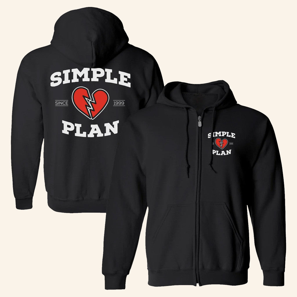 Simple Plan Merch Broken Heart Zip Hoodie Gifts For Boyfriend Simple Plan Merch Broken Heart Zip Hoodie Gifts For Boyfriend