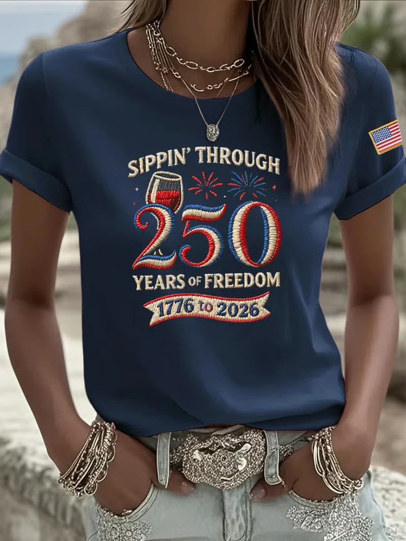 Sippin Through 250 Years Of Freedom T-Shirt 1776 2026 Patriotic Fireworks Gift For Mom Gift For Her