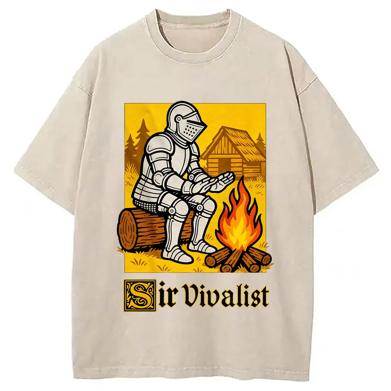 Sir Vivalist Funny Knight Meme Washed T-Shirt Cool Graphic Tee For Men Women Gifts For Him
