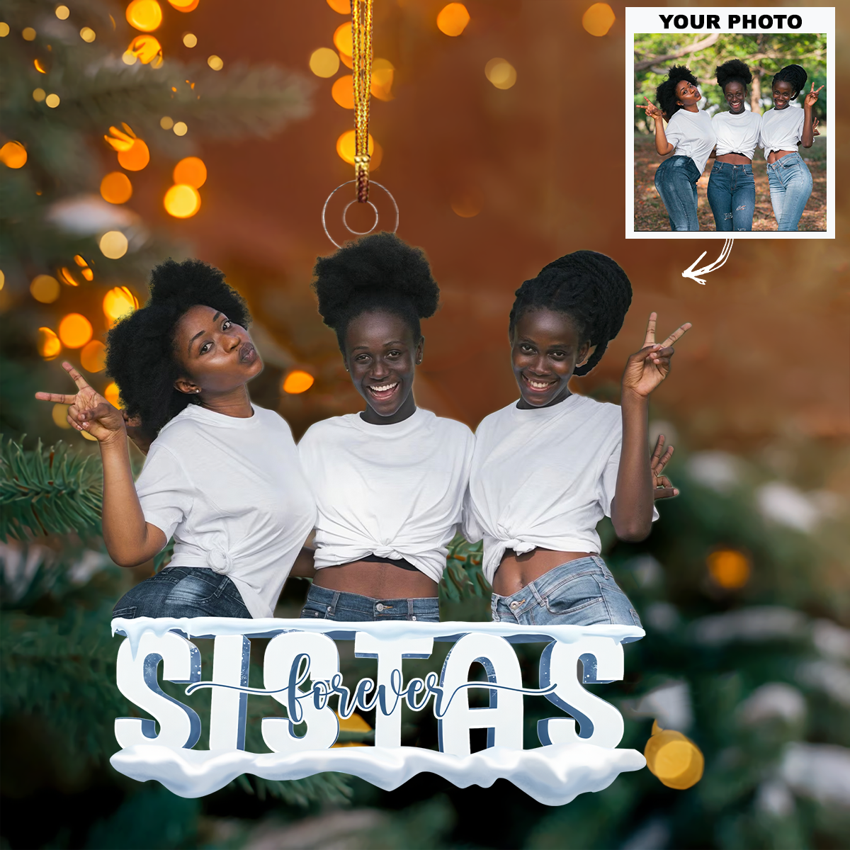 Sistas Forever Personalized Custom Photo Mica Ornament Christmas Gift For Friends Best