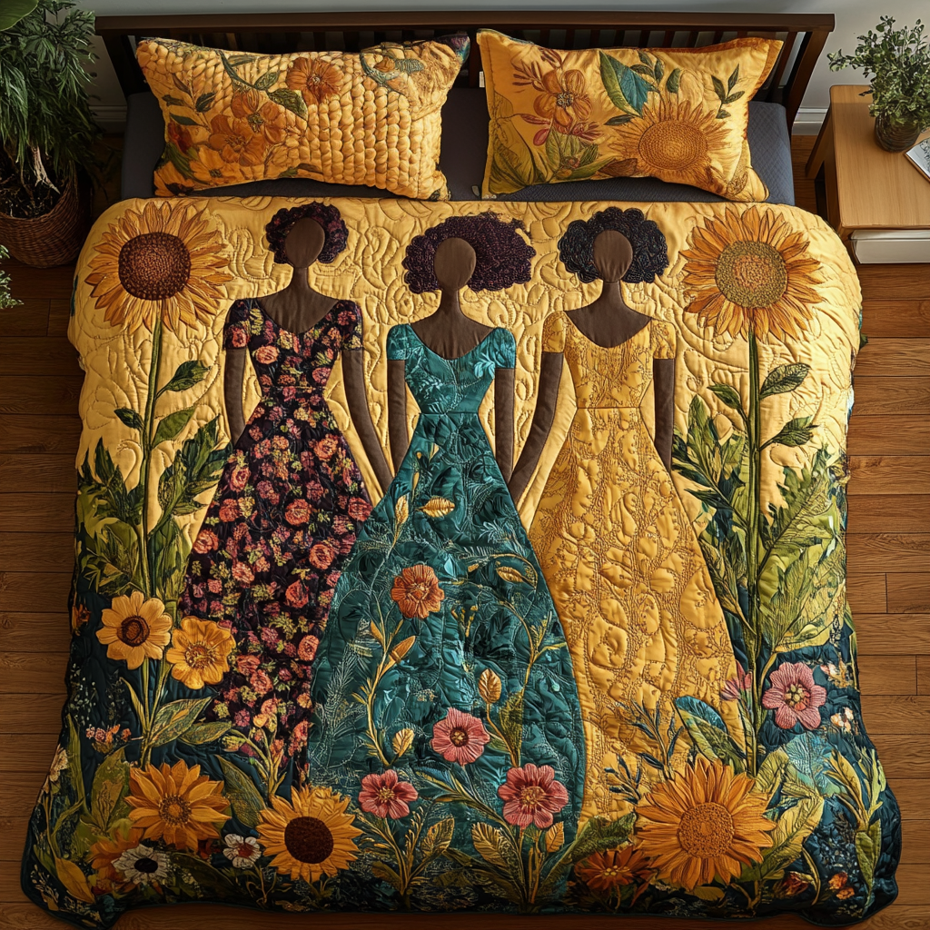Sister Bloom Quilted Bedding Set Bedroom Decorations Best African American Gifts