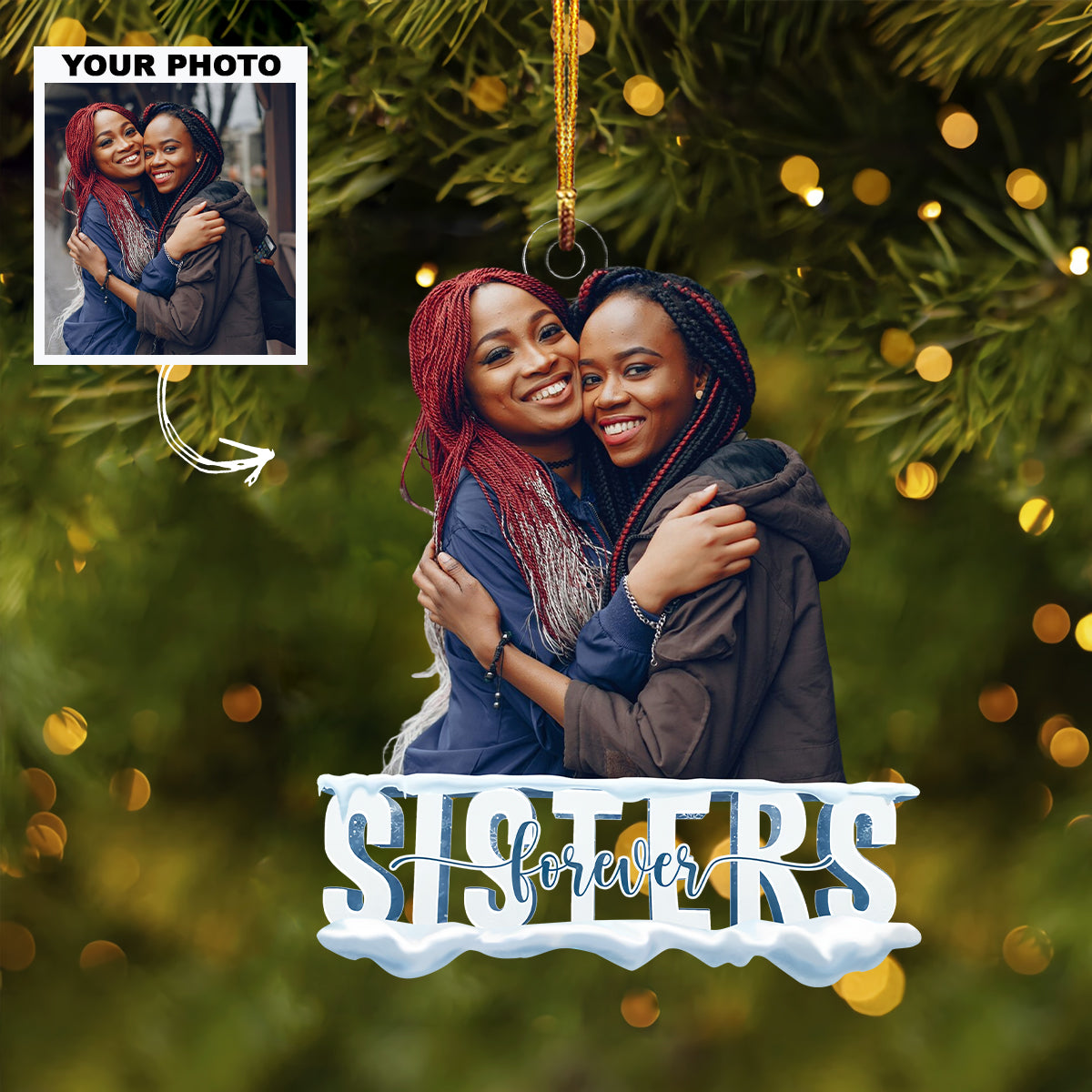 Sisters Forever Merry Christmas Personalized Custom Photo Mica Ornament Christmas Gift