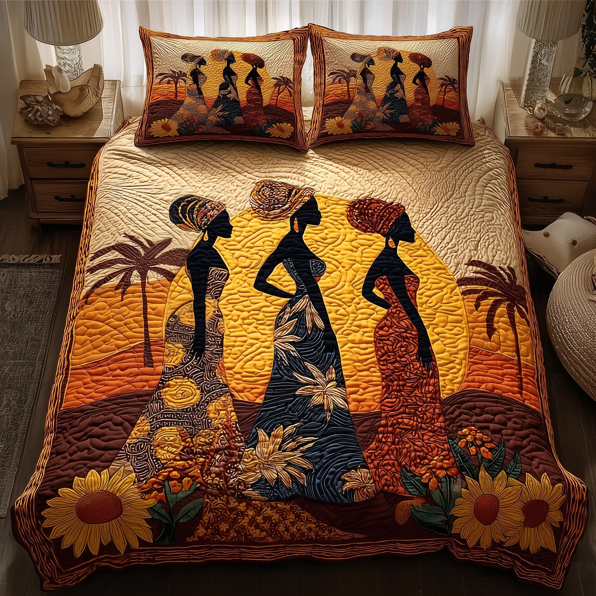 Sisters Of The Sun Quilted Bedding Set Cozy Bedroom