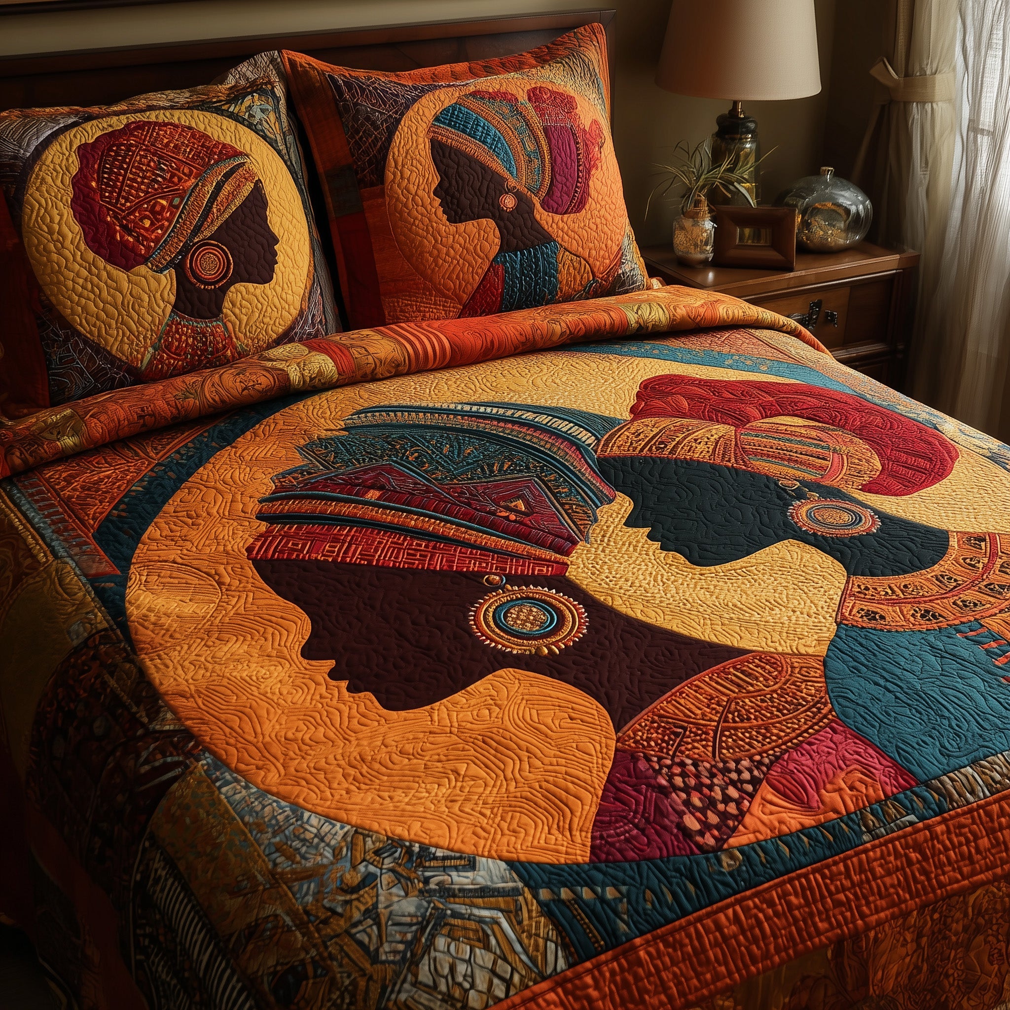 Sisters of the Sun Quilted Bedding Set Duvet Cover Bedspread Best Melanin Gifts For Ladies