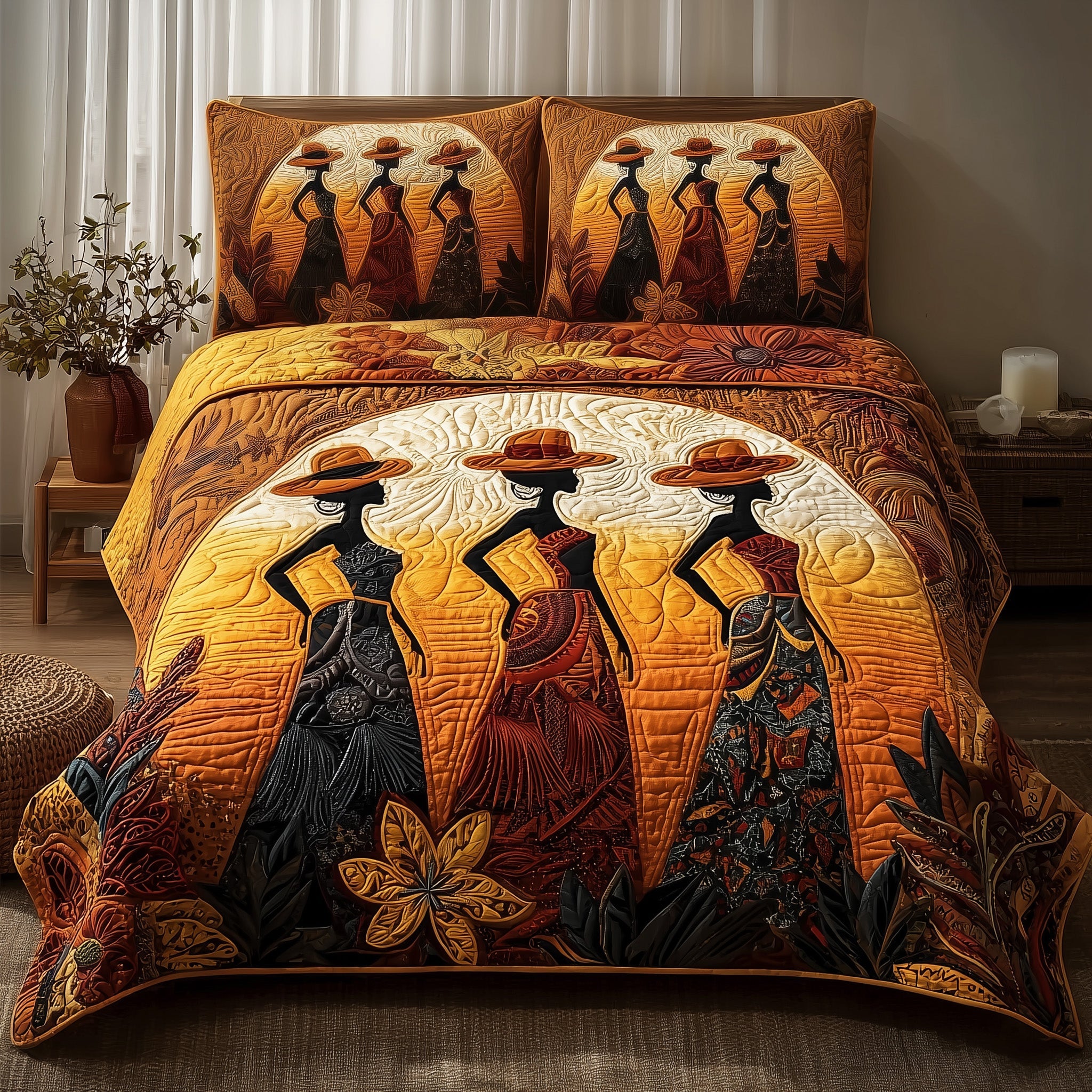 Sisters of the Sun Quilted Bedding Set Duvet Cover Bedspread Melanin Black History Gifts For Ladies