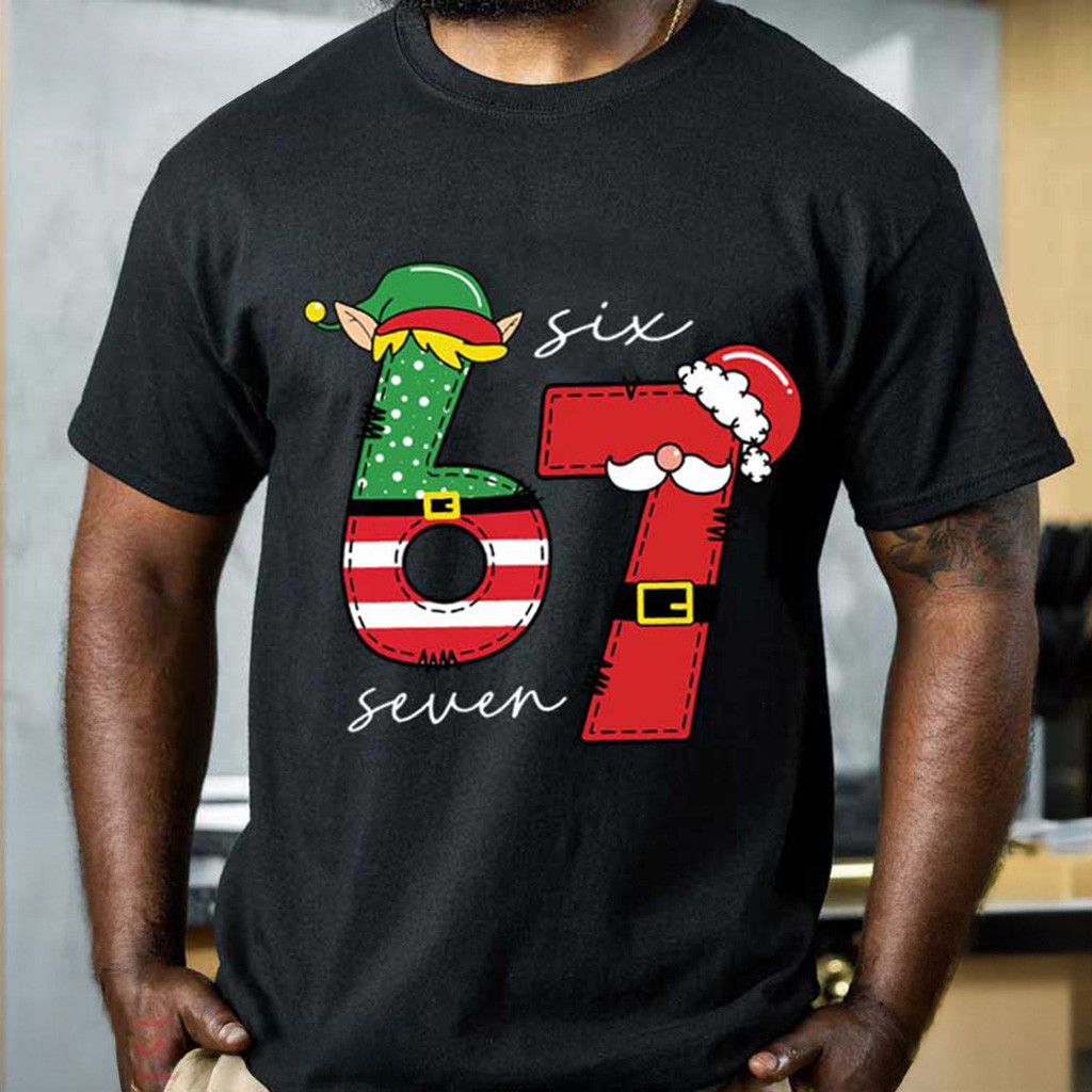 Six Seven 67 Meme Elf Santa Shirt Funny Holiday Christmas T-Shirt Christmas Gifts For Son
