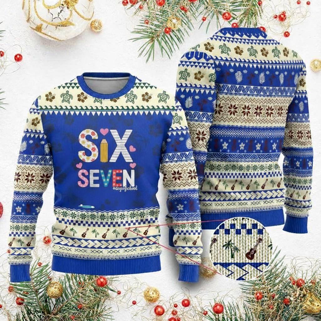 Six Seven Days Of School Ugly Christmas Sweater Pencil Graphic Cute Clothes Gifts For Boys