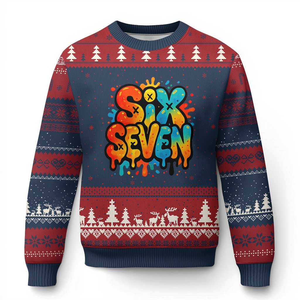 Six Seven Graffiti Ugly Christmas Sweater Alpha Slang Sweater Funny 67 Meme Xmas Gifts