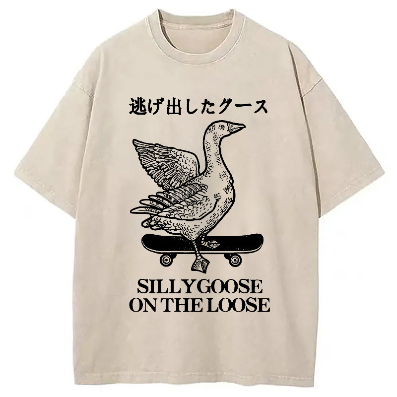 Skateboard Goose Washed T-Shirt Soft Comfortable Daily T Shirt Gifts For Him