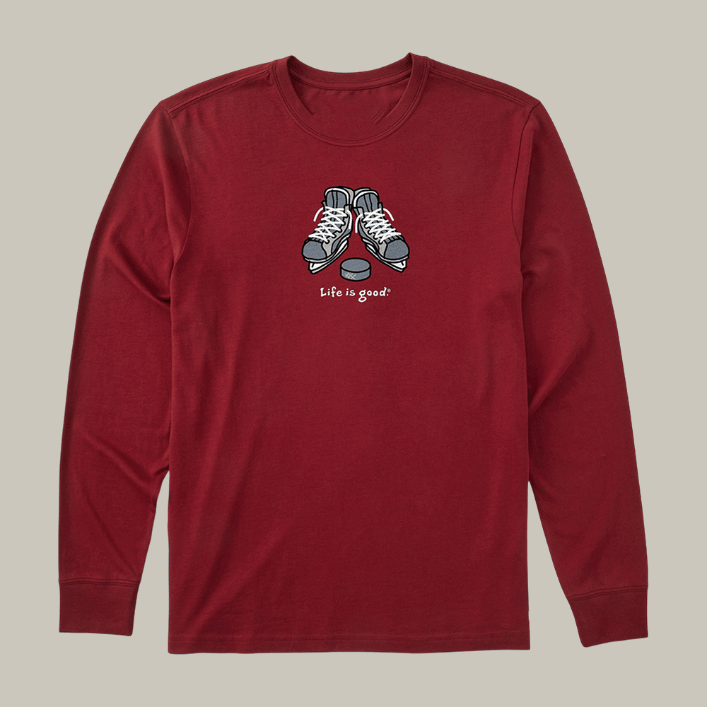 Skates And Puck Long Sleeve Shirt Life Is Good Apparel Hockey Themed Gift Idea