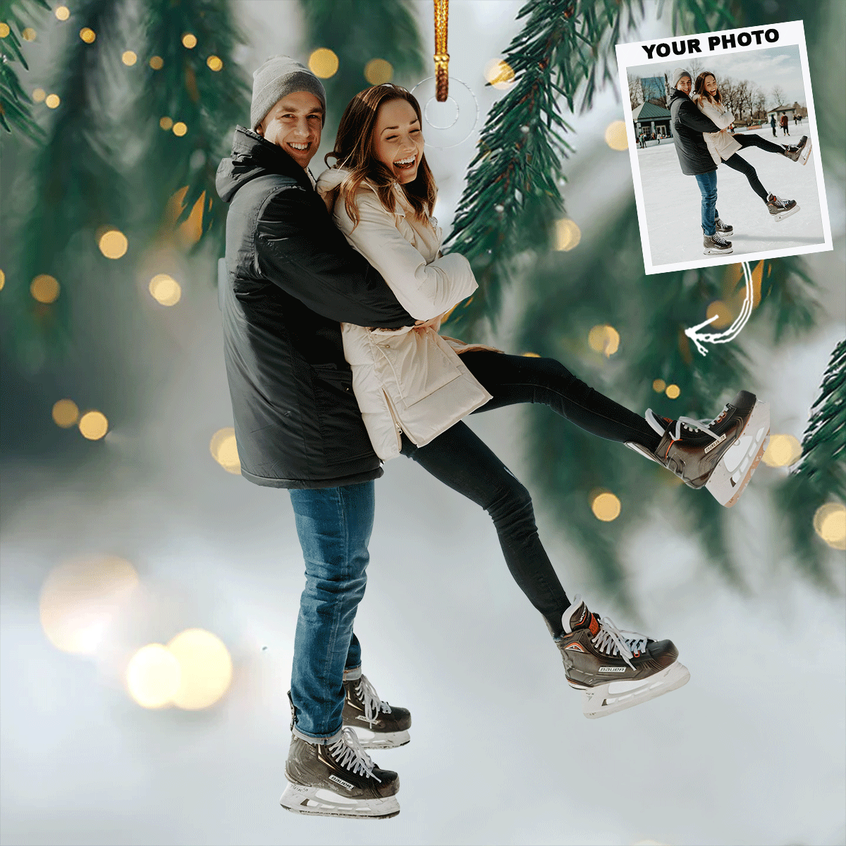 Skating Joy Personalized Photo Mica Ornament Gift For Couple